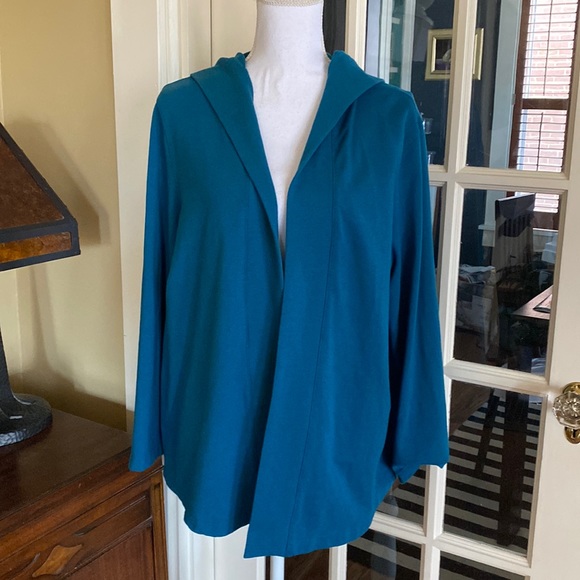 J. Jill Jackets & Blazers - J.Jill Teal Hoodie Jacket Open Front Knit XL
